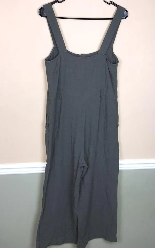 Zara Women’s Muslin Mother of Pearl Button-Up Gray Jumpsuit - Image 5