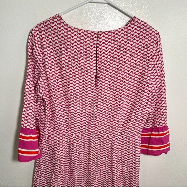 Boden‎ Women's Andrea Belted Dress Pink White Orange Floral Stripes Bell Sleeve - Image 6