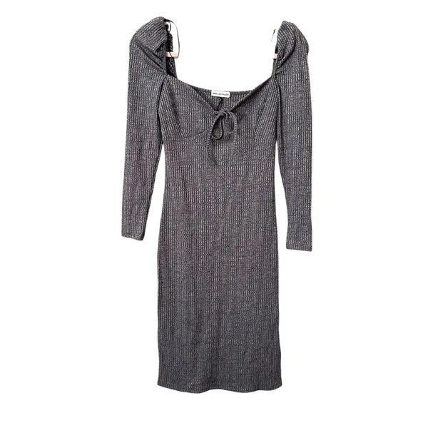 AVEC LES FILLES Ribbed Knit Knee Length Dress Gray‎ Small - Image 2