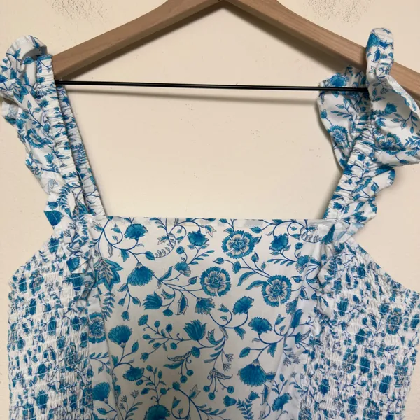 Draper James Women Midi Dress XXL Blue Floral Smocked Cottage Flutter‎ Sleeve - Image 3