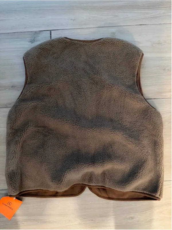 NEW Fuzzy Fleece Sleeveless Button Brown Button-Up Vest XL - Image 5
