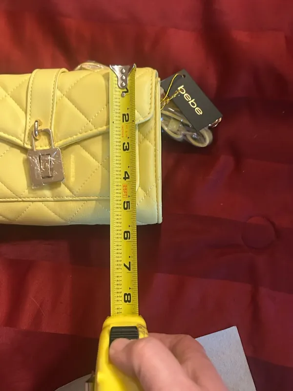 bebe Quilted Lemon Yellow Crossbody with Chain Detail - Image 11