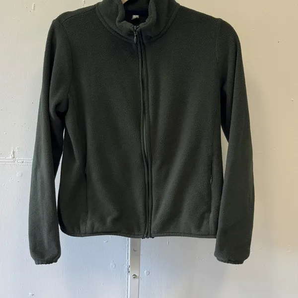 Uniqlo Women's‎ Fleece Full Zip Jacket Forest Green Med 241-151414 Stand Collar - Image 4