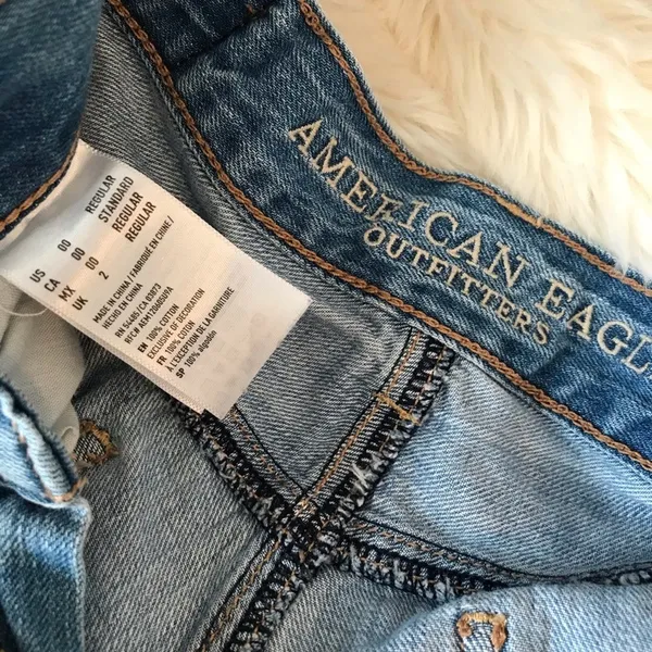 American Eagle Mom Jeans Embroidered Ripped High Waist Ankle Light Wash 00 - Image 10