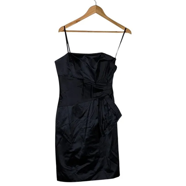 Max and Cleo Pleated‎ Bow Sateen Sheath Cocktail Dress Black Chic Size 6 - Image 2