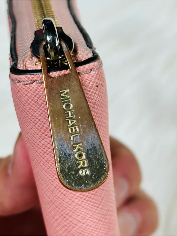 Michael Kors Pink Saffiano Zip Wallet with Gold Hardware - Image 4
