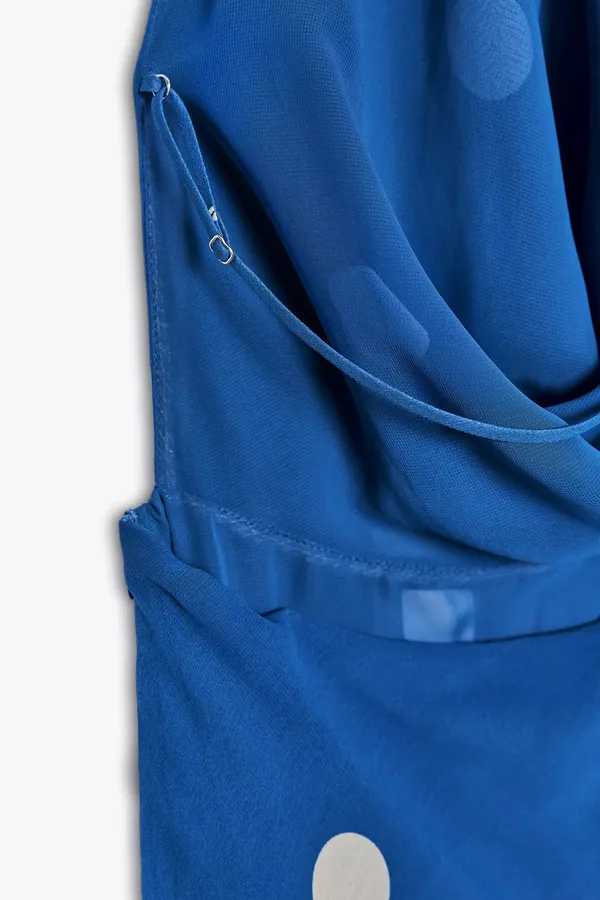 Zara Blue Polka Dot Halter Dress scarf open back maxi long evening party wedding - Image 8
