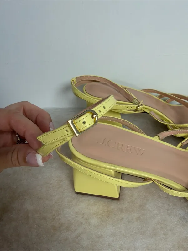 J.CREW Women's Layne Yellow Strappy-Sandal Leather Heels Size 10 - Image 6