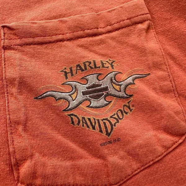 Vintage 2006 Y2K Sarasota, Florida Harley Davidson orange and black pocket tee - Image 2