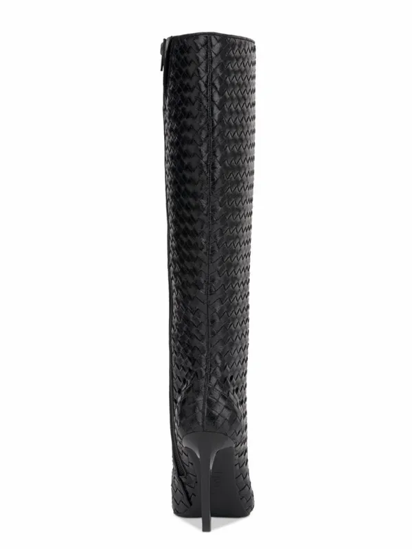 I.N.C. Women’s Savonia Heeled Boots in Black Woven, Size 8, NEW in Box - Image 2