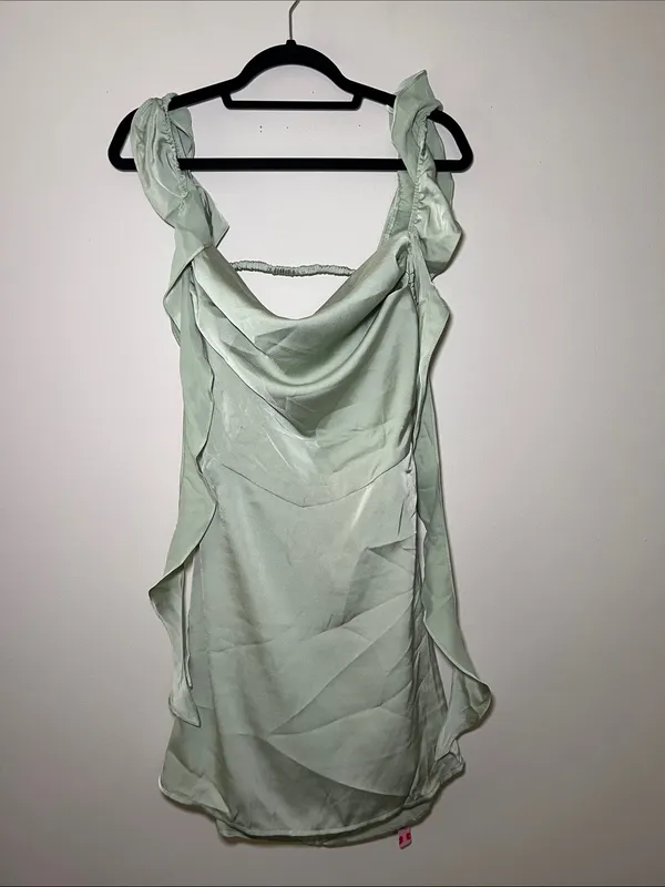 Cider Green Ruffled Sweetheart Neckline Mini Dress - Image 3