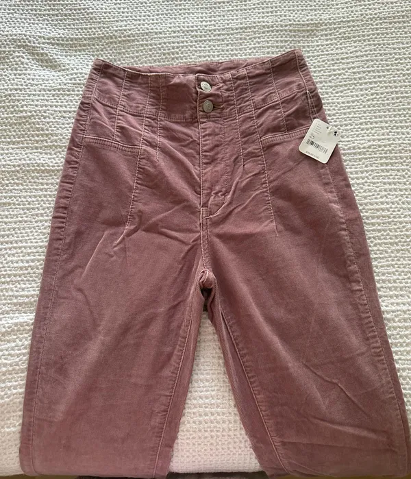 Jayce Cord High Rise Flare Pants In Mauve dusty rose FIG - Image 2