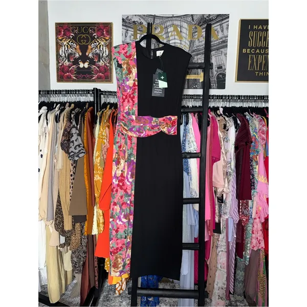 Tuckernuck Cleo Climbing Roses Black Floral Panel Jersey Midi Dress Large New - Image 2