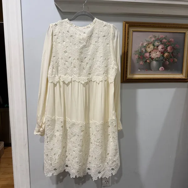 Anthropologie Ivory Lace Mini Dress‎ Large Boho Bridal Cottagecore Honeymoon - Image 2
