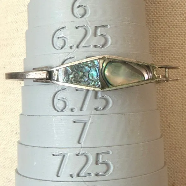 Vintage Mexico Alpaca Silver Abalone Shell Inlay Hinged Bangle Bracelet - Image 10