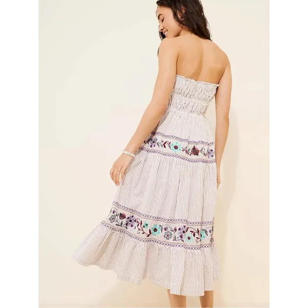 Free People Bohemian Embroidered Floral Kalani Strapless Midi Dress Size XL - Image 8