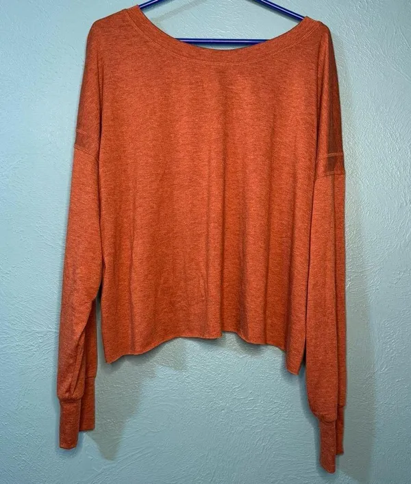 Rust Orange Long Sleeve Top with Cut Out Crop Casual Workout - Image 3