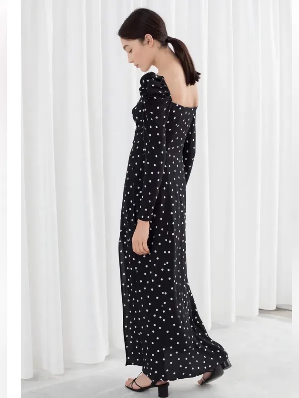 & Other Stories Ruched Polka Dot Maxi Dress - Image 3