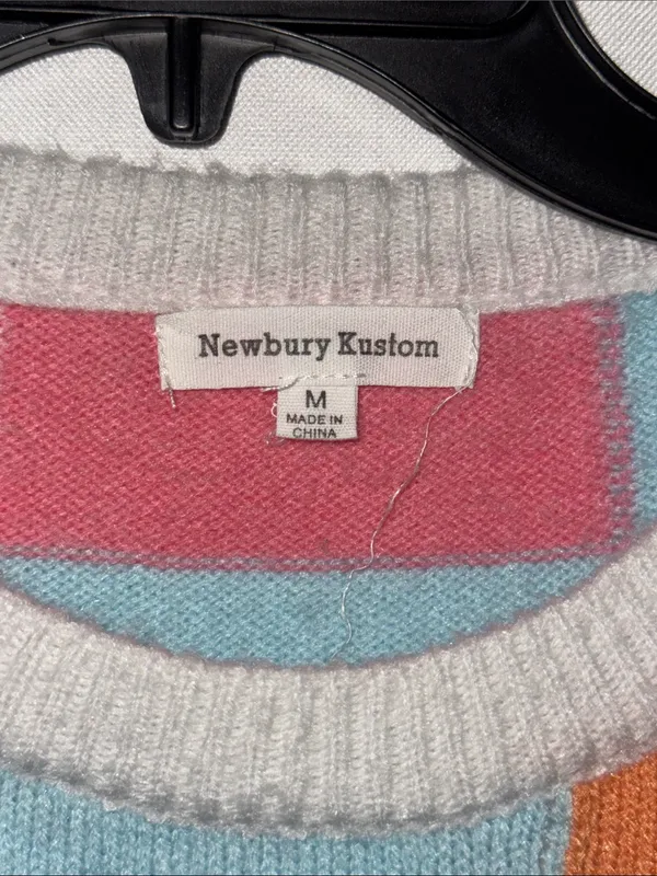 Nubury Custom Pastel Check Crewneck Sweater - Pink, Orange, Blue, Cream - Image 3