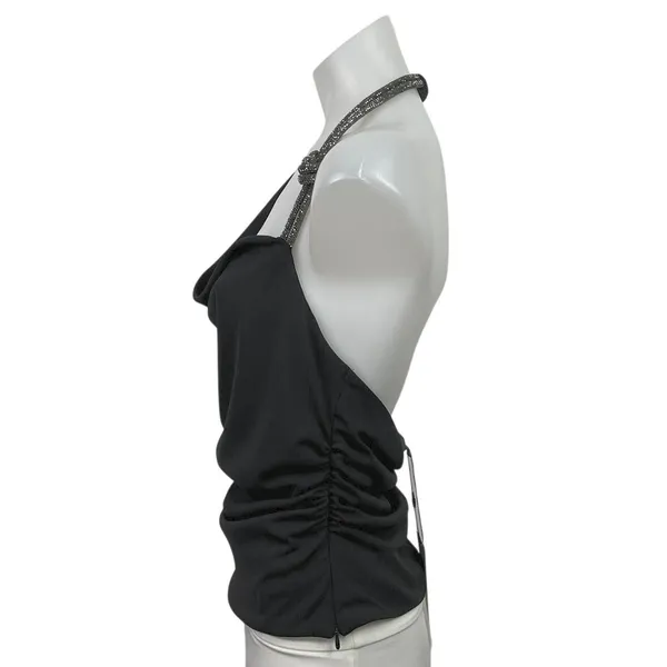 NEW Zara Black Halter Cowl Neck Silver Glitter Strap Open Back Blouse Top Size S - Image 2