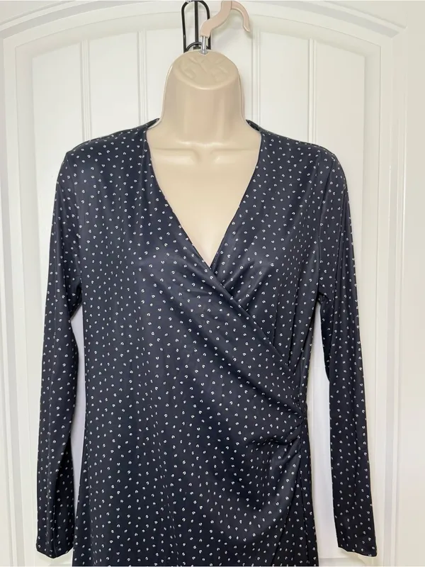 Ann Taylor Small Navy White Faux Wrap Classic Midi Lined Dress Minimalist Retro - Image 4