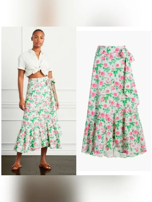 Hill House Mirabel Midi Wrap Skirt Pink Roses - Image 2