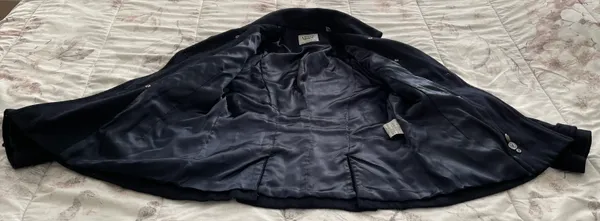 Navy Blue Wool Blend Double Breasted Pea Coat, size M - Image 10
