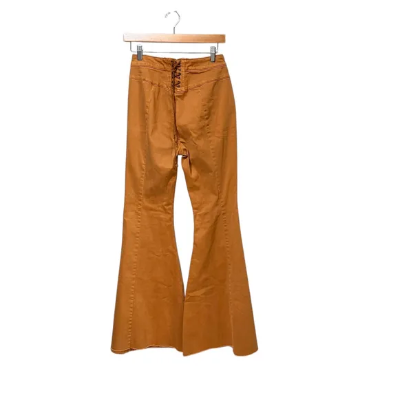 Free People We The Free Just Float On Flare Jeans Rust Orange Lace Up Back 27 - Image 4