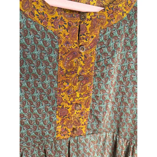 Pull&Bear Paisley Boho Babydoll Tiered Dress XL Brown Orange Peasant Cottagecore - Image 5