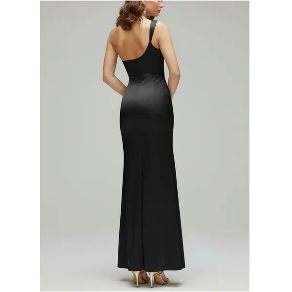 AFTER SIX Nisha 6904 One-Shoulder Cat-Eye Satin Charmeuse Gown, Black, 4R - Image 4