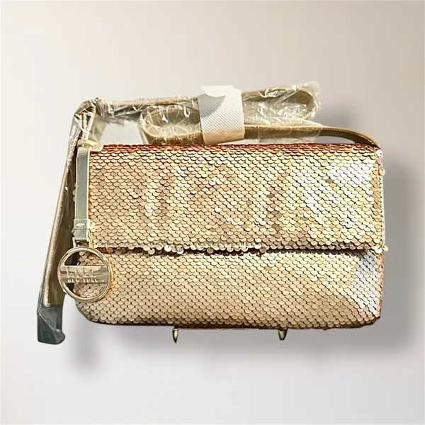 New Nicole‎ Miller Gold Sequin Shoulder Bag Clutch Evening Purse Holiday Party - Image 2