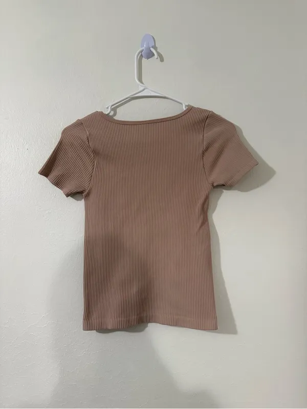 Free People Intimately Ribbed Fitted Tee | Size: Medium/Large Tan - Image 2