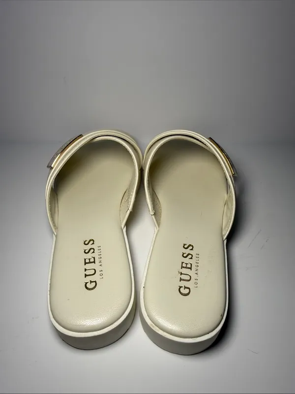 Guess Cream Crisscross Slide Sandals with Gold Accent - Image 5