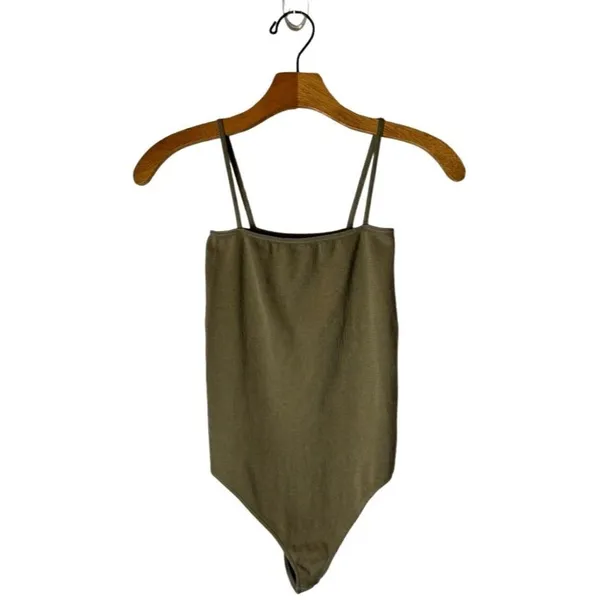 Good American Brown Ribbed Stretch Square Neck Thong Tank Bodysuit Size‎ L/XL - Image 5