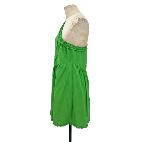 Anthropologie Ruffled One-Shoulder‎ Mini Dress Sleeveless Flowy Green Size Small - Image 6