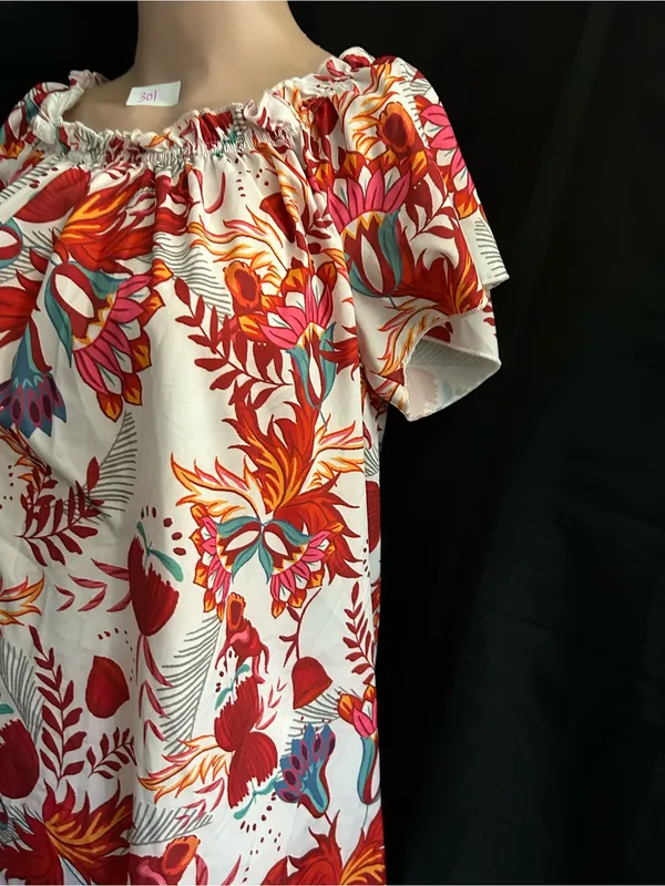 SHEIN Floral Off-Shoulder Shift Dress in Red & White LG - Image 3