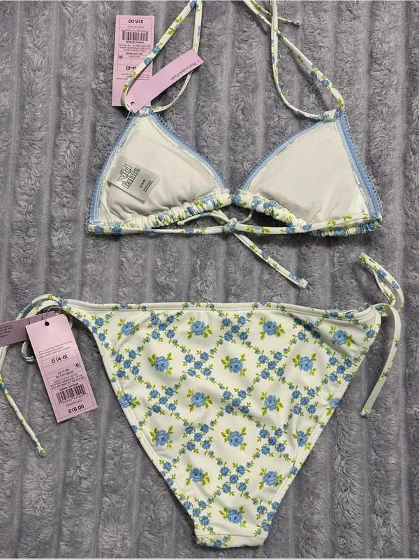 Wild Fable Floral String Bikini Set — Blue & White — Size S (4–6) — NWT - Image 6