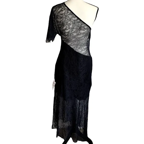NWT ASOS One Shoulder Lace Evening‎ Midi Dress in Black - Image 2