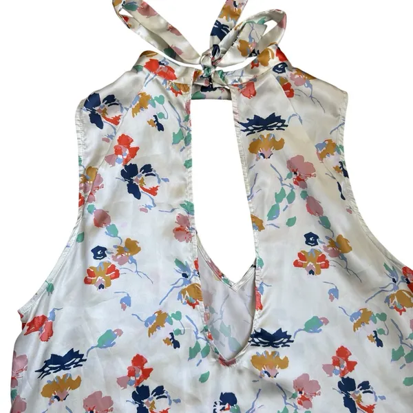 Floral Halter Neck Deep V-Neck Silky Blouse Shirt Summer Top‎ Vacation Sz Medium - Image 5
