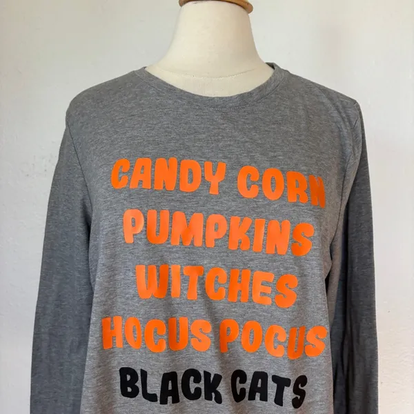 Celebrate It Gray & Orange Long Sleeve Halloween Graphic T-Shirt - Image 2