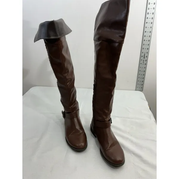 Womans Riding Boots 8 Brown 1/4 Zip Buckle Strap Braiding Detail - Image 2