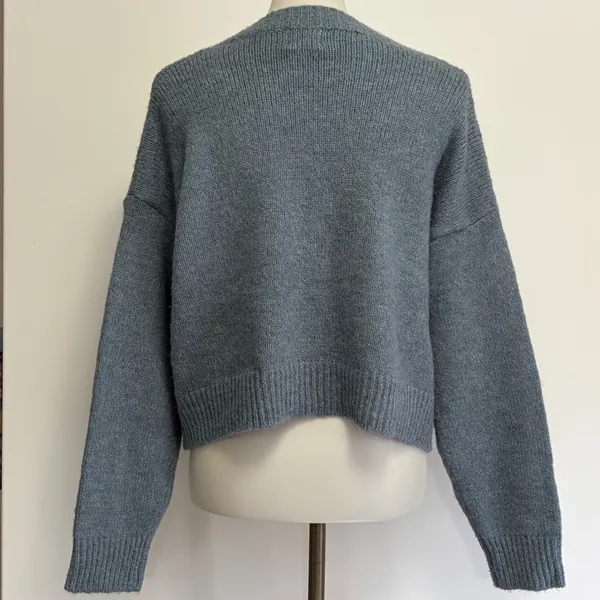 Luna Ivy Cardigan Sweater M Blue Teddy Bear 3D Bow Button Front K5397 - Image 6