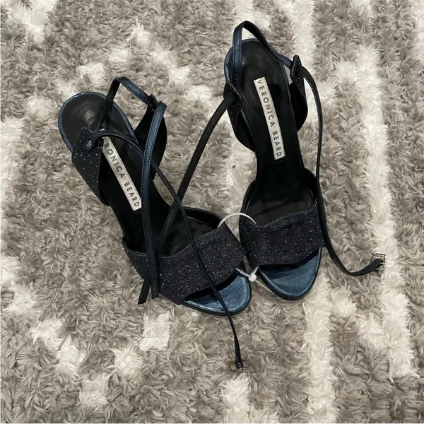 Veronica Beard Navy Blue Suma Glitter Heel Sandals 36.5 - Image 2