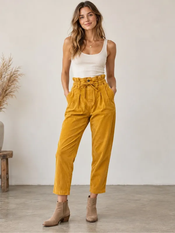 Free People Mustard Corduroy Paperbag Waist Pants - Image 3