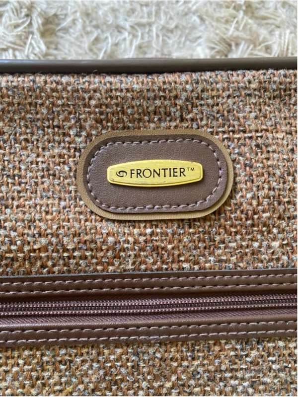 Vintage Frontier Tweed Carry On Suitcase Retro Travel Luggage Brown Weekend Bag - Image 3