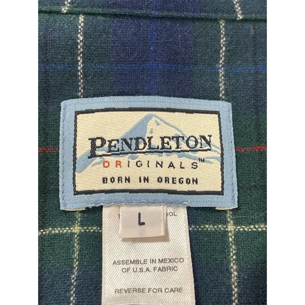 Pendleton Originals Wool Plaid Blazer Jacket Shacket Top L Green Blue Tartan 90s - Image 4