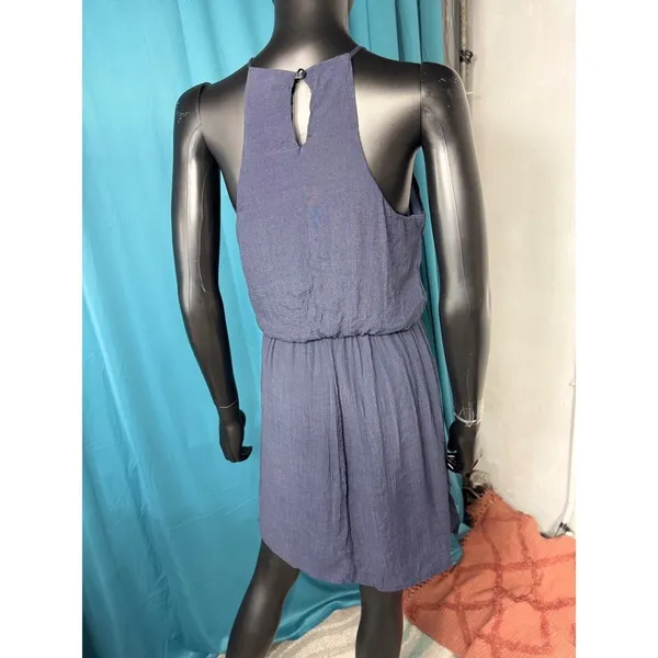 As‎ U Wish Navy Blue Halter Dress Silver Neck Detail Elastic Waist Size M - Image 2