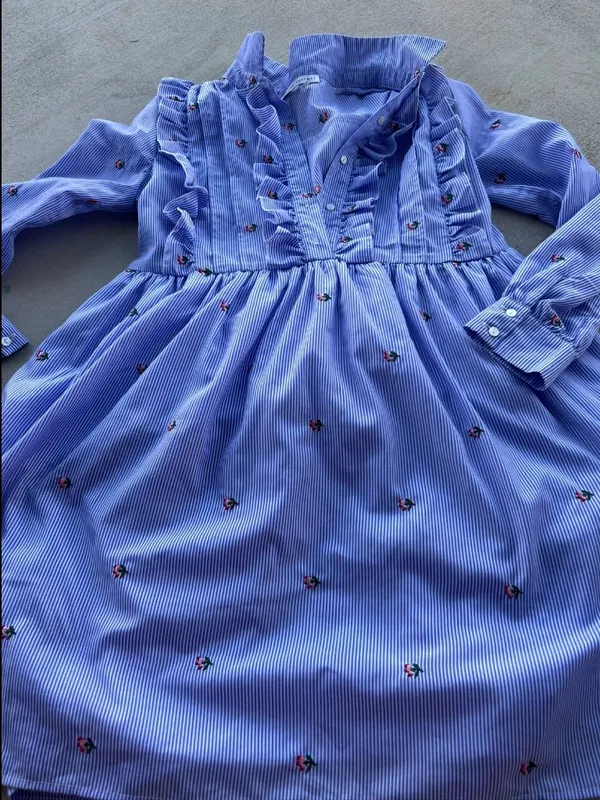 English Factory Striped Floral Ruffle Mini Dress Size M - Image 3