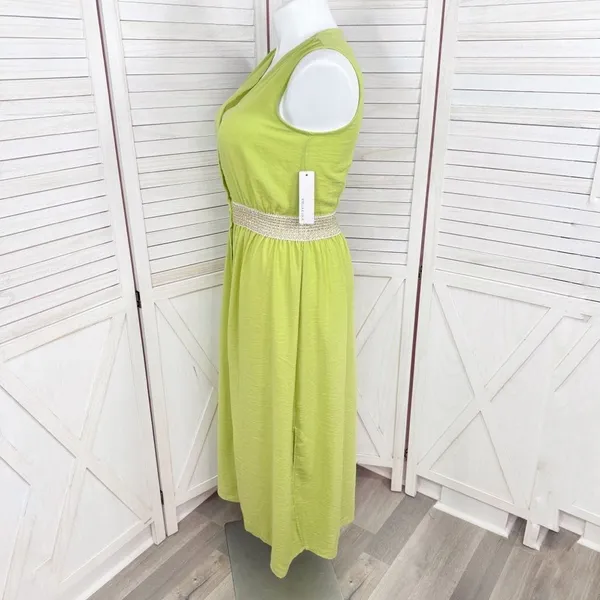 Stella & Julie Button Front Sleeveless Maxi Dress Lime Green Large‎ - Image 2