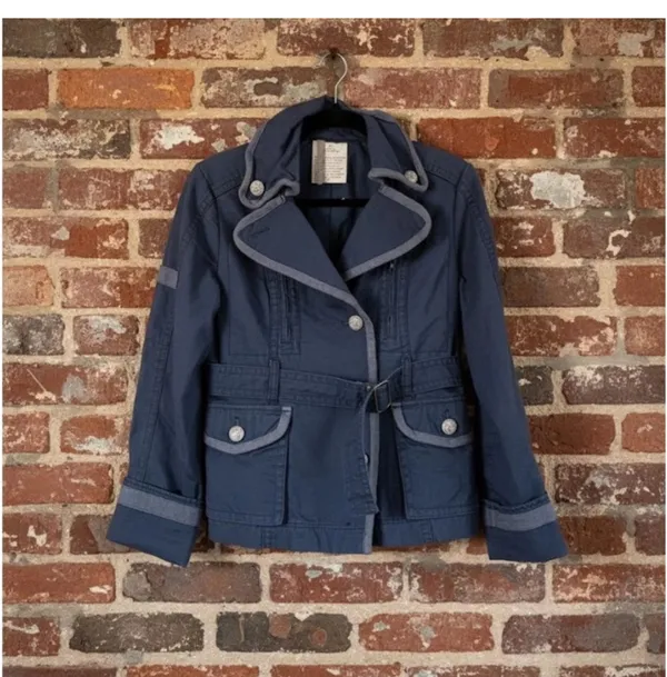 EUC Anthropologie Gramercy Peacoat Blazer Jacket Blue Military Style Coat Sz 6 - Image 3